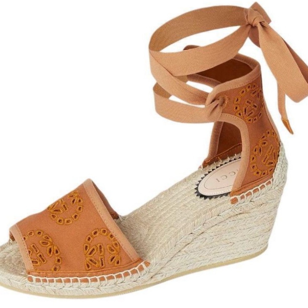 Gucci Tan Espadrille Wedge Heels Sz US8/EU38 - Picture 4 of 10